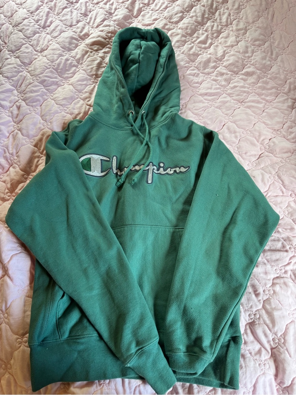 Champion Teal Green Pullover Hoodie with Script Logo